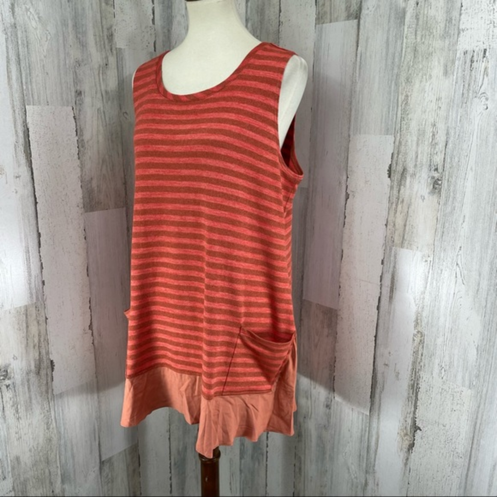 LOGO by Lori Goldstein Women’s Orange Stripe Sleeveless Pockets Tunic Blouse L